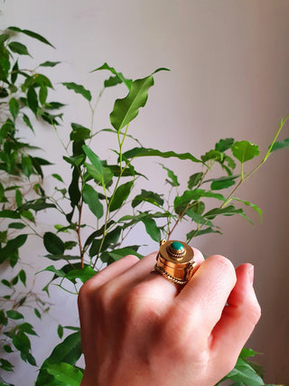 Gold Poison Ring / Brass & Malachite / Alchemy / Locket Ring / Boho / Bohemian / Rustic / Tribal / Gypsy / Festival / Healing / Festival 