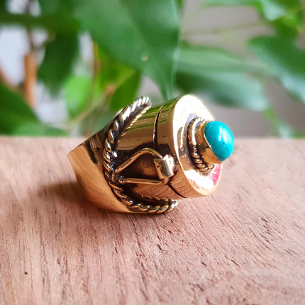 Gold Poison Ring / Brass & Turquoise / Alchemy / Locket Ring / Boho / Bohemian / Rustic / Tribal / Gypsy / Festival / Healing / Festival