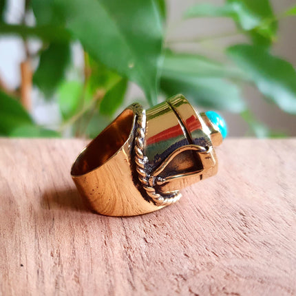 Gold Poison Ring / Brass & Turquoise / Alchemy / Locket Ring / Boho / Bohemian / Rustic / Tribal / Gypsy / Festival / Healing / Festival