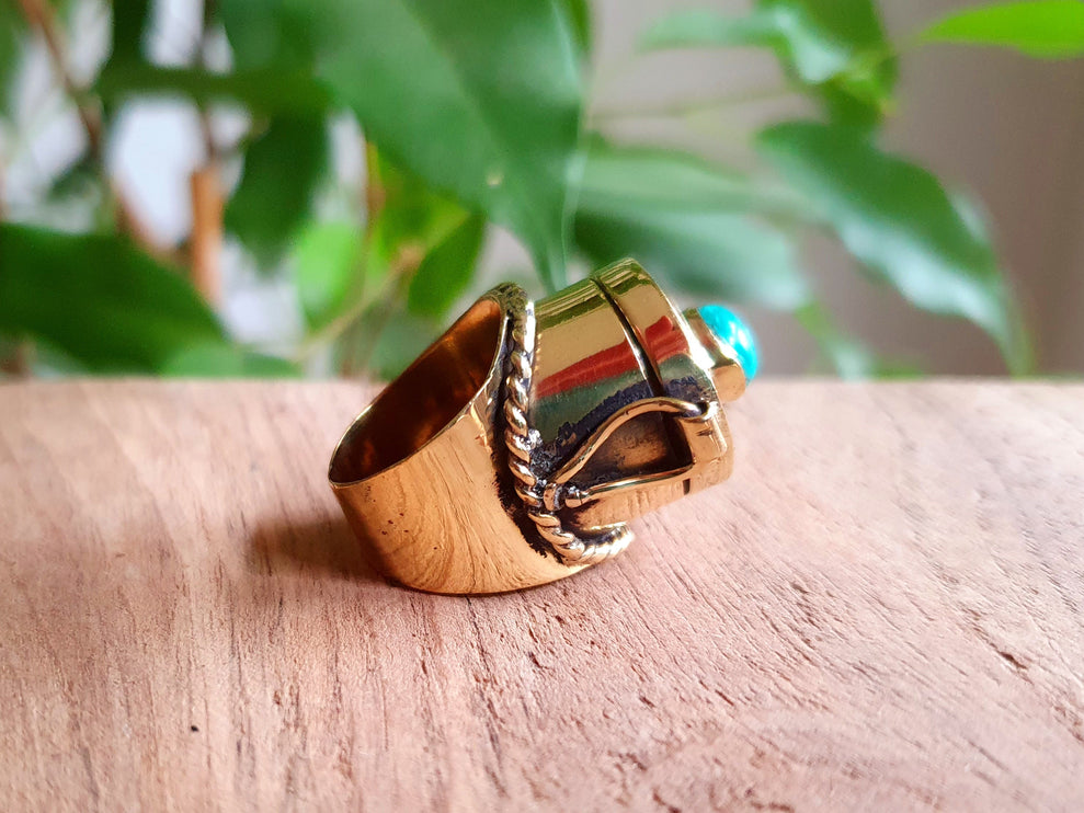 Gold Poison Ring / Brass & Turquoise / Alchemy / Locket Ring / Boho / Bohemian / Rustic / Tribal / Gypsy / Festival / Healing / Festival