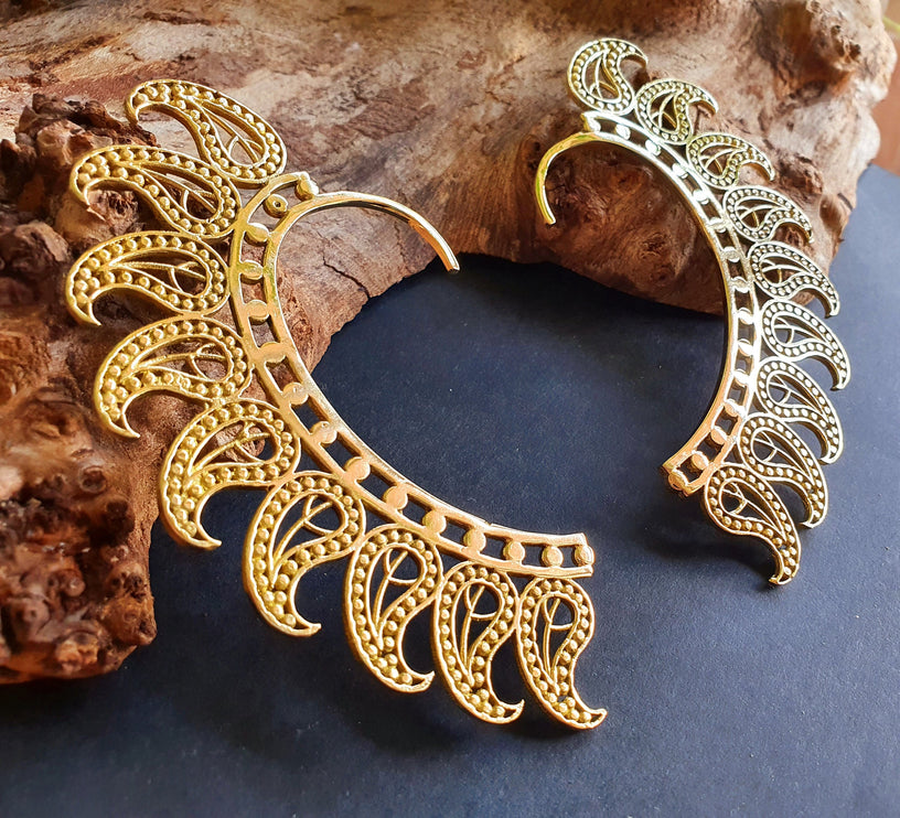 Ear Cuff Brass Feather design / Tribal / Boho / Costume / Fancy Dress / Cosplay / Festival Jewellery / Indian /