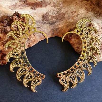 Ear Cuff Brass Feather design / Tribal / Boho / Costume / Fancy Dress / Cosplay / Festival Jewellery / Indian /