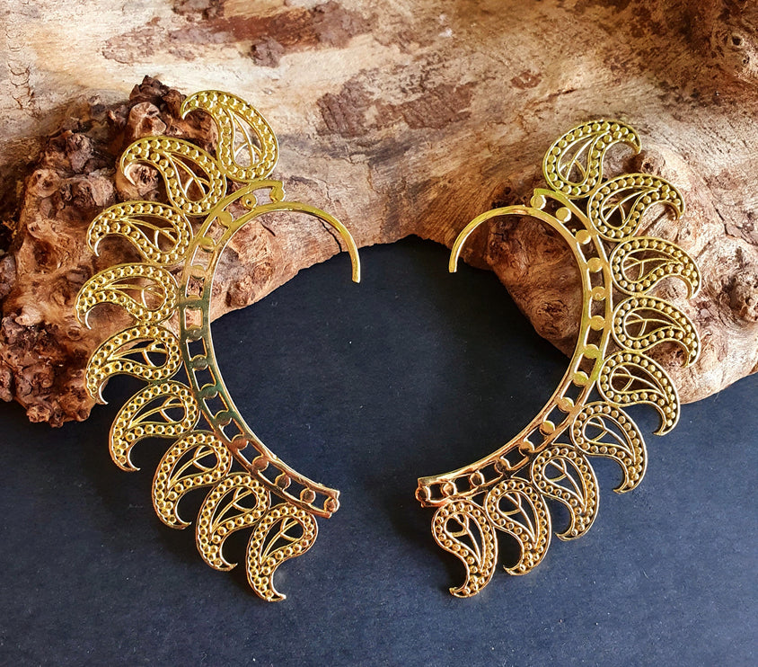 Ear Cuff Brass Feather design / Tribal / Boho / Costume / Fancy Dress / Cosplay / Festival Jewellery / Indian /