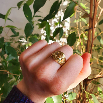 Eye of Horus Gold Ring / Ancient Egypt / Ra / Hieroglyphics / Brass / Ethnic / rustic, yoga, hippie, gypsy, boho, bohemian, festival