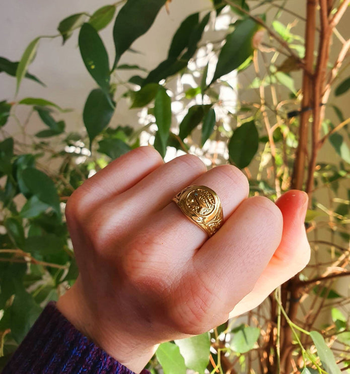 Eye of Horus Gold Ring / Ancient Egypt / Ra / Hieroglyphics / Brass / Ethnic / rustic, yoga, hippie, gypsy, boho, bohemian, festival