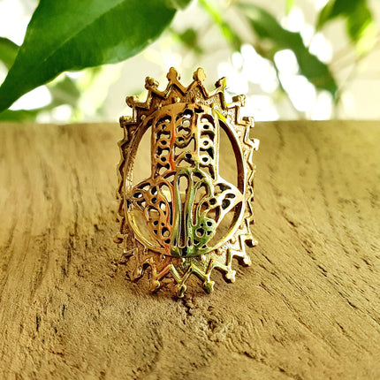 Golden Hamsa Ring / Fatima / Egypt / Hieroglyphics / Brass / Ethnic / rustic, yoga, hippie, gypsy, boho, bohemian, festival