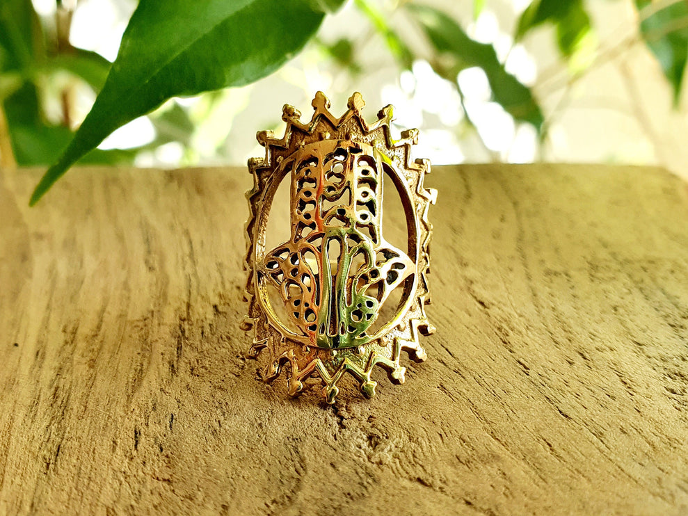 Golden Hamsa Ring / Fatima / Egypt / Hieroglyphics / Brass / Ethnic / rustic, yoga, hippie, gypsy, boho, bohemian, festival