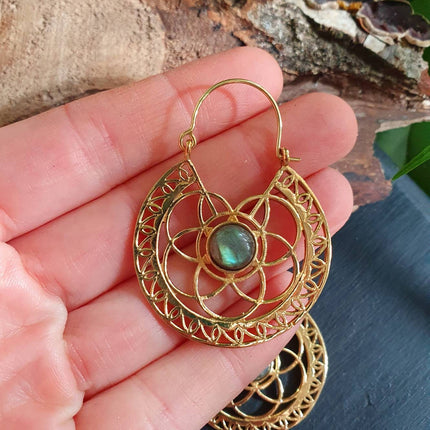 Labradorite & Brass Hoop Earrings Ethnic, rustic, yoga, hippie, gypsy, pretty, psy, boho, bohemian, festival