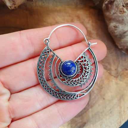 Silver Ethnic Lapis Lazuli Earrings Ethnic, Blue Stone , rustic, yoga, hippie, gypsy, pretty, psy, boho, bohemian, festival
