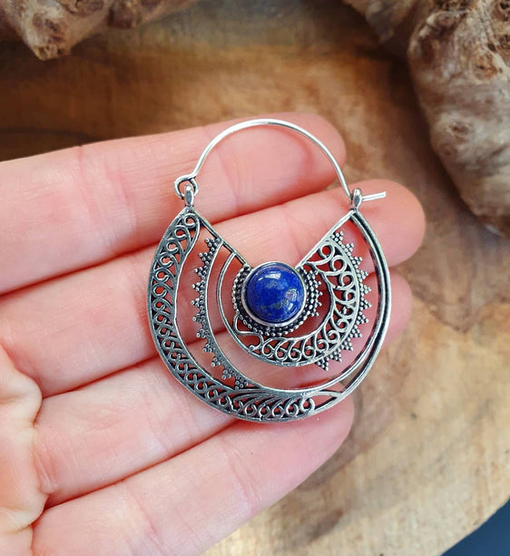 Silver Ethnic Lapis Lazuli Earrings Ethnic, Blue Stone , rustic, yoga, hippie, gypsy, pretty, psy, boho, bohemian, festival