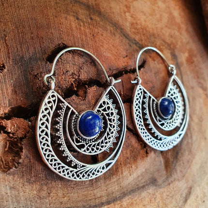 Silver Ethnic Lapis Lazuli Earrings Ethnic, Blue Stone , rustic, yoga, hippie, gypsy, pretty, psy, boho, bohemian, festival