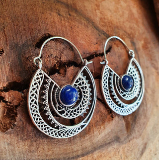 Silver Ethnic Lapis Lazuli Earrings Ethnic, Blue Stone , rustic, yoga, hippie, gypsy, pretty, psy, boho, bohemian, festival