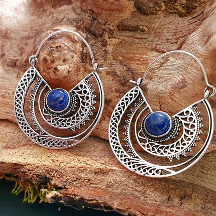 Silver Ethnic Lapis Lazuli Earrings Ethnic, Blue Stone , rustic, yoga, hippie, gypsy, pretty, psy, boho, bohemian, festival