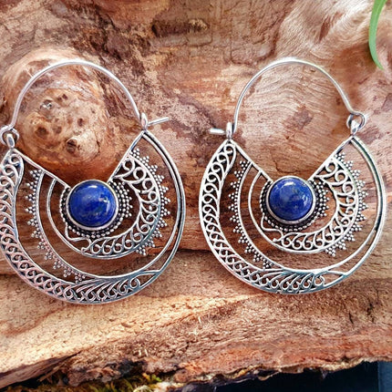 Silver Ethnic Lapis Lazuli Earrings Ethnic, Blue Stone , rustic, yoga, hippie, gypsy, pretty, psy, boho, bohemian, festival