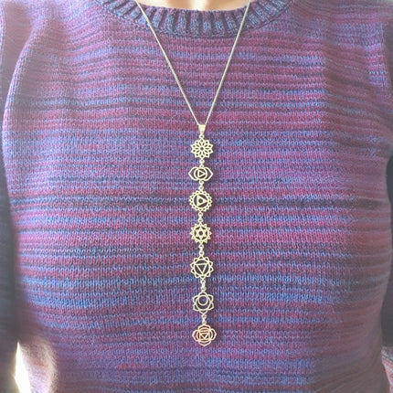 Seven 7 Chakras Necklace / Hypoallergenic / Silver / Yoga / Reiki / Boho / Hippie / Rustic / Ethnic / Crystals / Third Eye / Illuminati