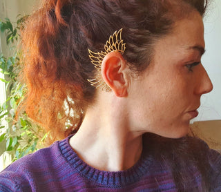 Golden Angel Wings Ear Cuff Brass / Tribal / Boho / Unisex / Mens Jewellery / Costume / Fancy Dress / Cosplay / Festival Jewellery /