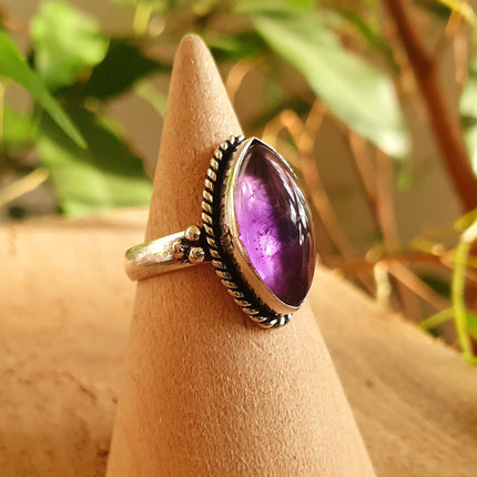 Ethnic style Silver & Amethyst Ring / Moon / Boho / Bohemian / Psy / Rustic / Tribal / Gypsy / Festival / Healing / Festival