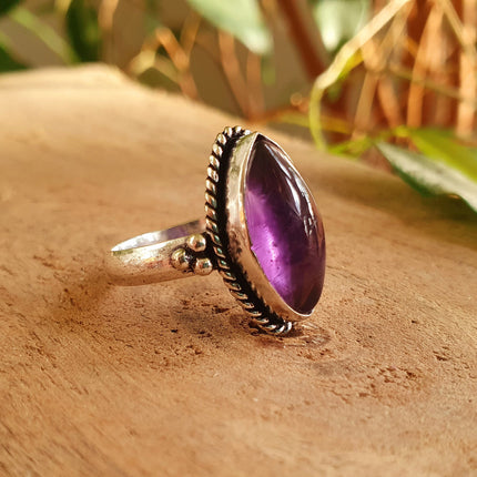 Ethnic style Silver & Amethyst Ring / Moon / Boho / Bohemian / Psy / Rustic / Tribal / Gypsy / Festival / Healing / Festival