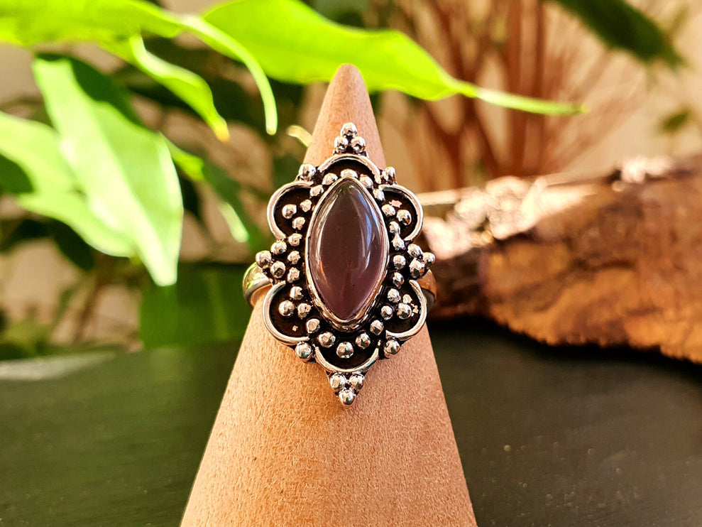 Ethnic style Silver & Amethyst Ring / Moon / Boho / Bohemian / Psy / Rustic / Tribal / Gypsy / Festival / Healing / Festival