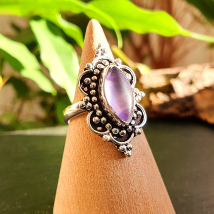 Ethnic style Silver & Amethyst Ring / Moon / Boho / Bohemian / Psy / Rustic / Tribal / Gypsy / Festival / Healing / Festival