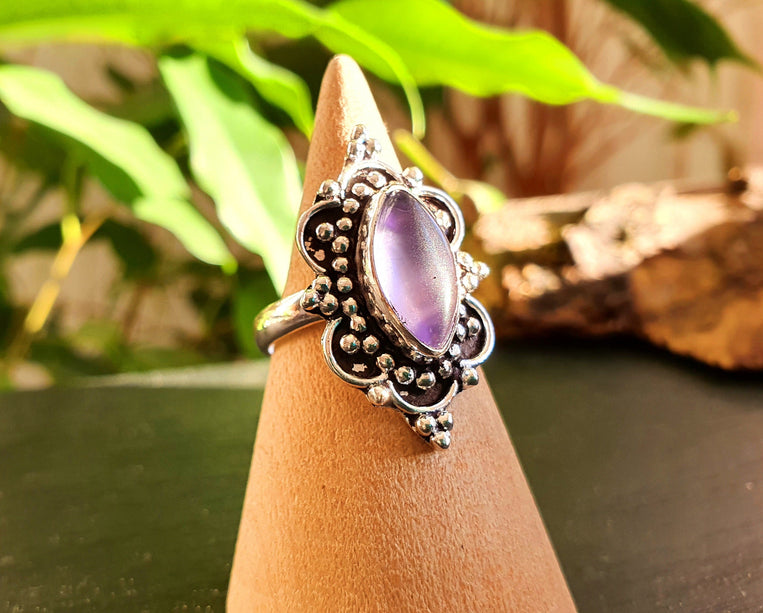Ethnic style Silver & Amethyst Ring / Moon / Boho / Bohemian / Psy / Rustic / Tribal / Gypsy / Festival / Healing / Festival