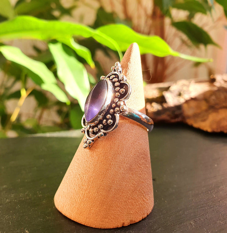 Ethnic style Silver & Amethyst Ring / Moon / Boho / Bohemian / Psy / Rustic / Tribal / Gypsy / Festival / Healing / Festival