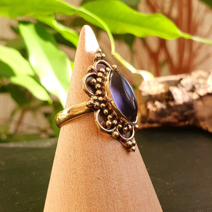 Amethyst Brass Ring / Large / Bohemian / Ethnic / Festival / BirthStone / Gypsy / Tribal / Boho / Hippie / Festival / Rustic / Psy