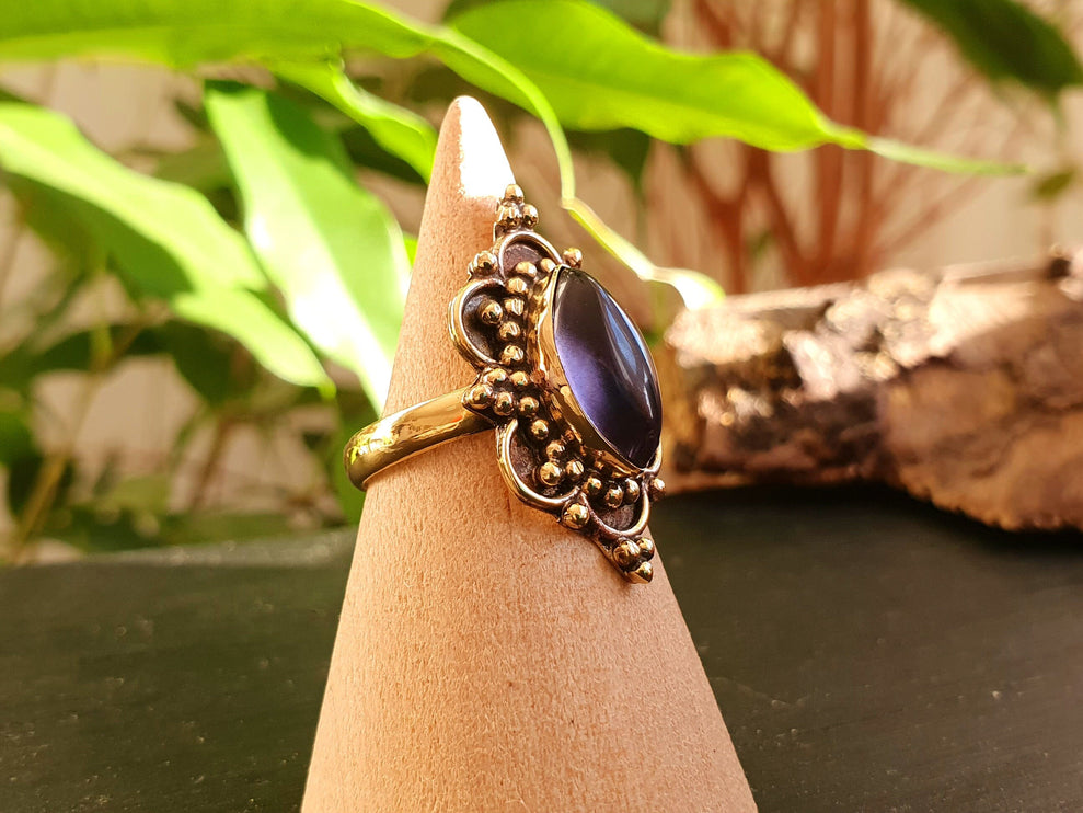 Amethyst Brass Ring / Large / Bohemian / Ethnic / Festival / BirthStone / Gypsy / Tribal / Boho / Hippie / Festival / Rustic / Psy