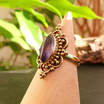 Amethyst Brass Ring / Large / Bohemian / Ethnic / Festival / BirthStone / Gypsy / Tribal / Boho / Hippie / Festival / Rustic / Psy