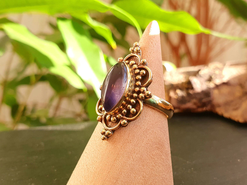 Amethyst Brass Ring / Large / Bohemian / Ethnic / Festival / BirthStone / Gypsy / Tribal / Boho / Hippie / Festival / Rustic / Psy