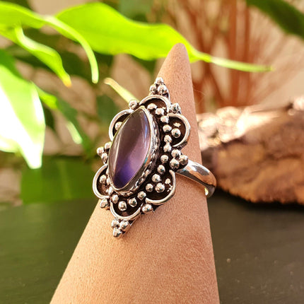 Ethnic style Silver & Amethyst Ring / Moon / Boho / Bohemian / Psy / Rustic / Tribal / Gypsy / Festival / Healing / Festival