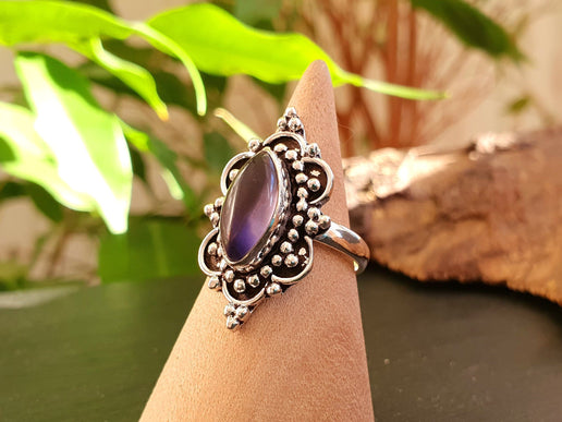 Ethnic style Silver & Amethyst Ring / Moon / Boho / Bohemian / Psy / Rustic / Tribal / Gypsy / Festival / Healing / Festival