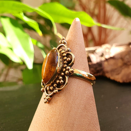 Ethnic style Brass & Tiger Eye ring / Boho / Bohemian / Psy / Rustic / Tribal / Gypsy / Festival / Healing / Festival 