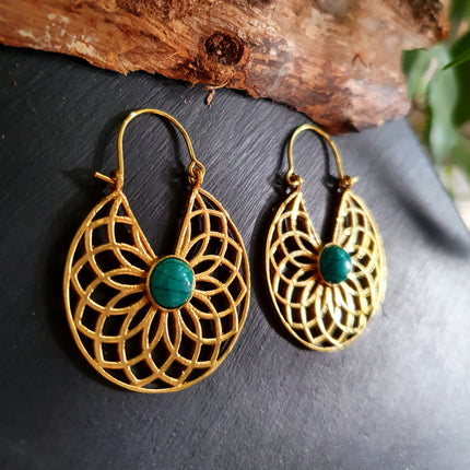 Golden Aztec Ethnic Turquoise Earrings Ethnic, rustic, yoga, hippie, gypsy, pretty, psy, boho, bohemian, festival