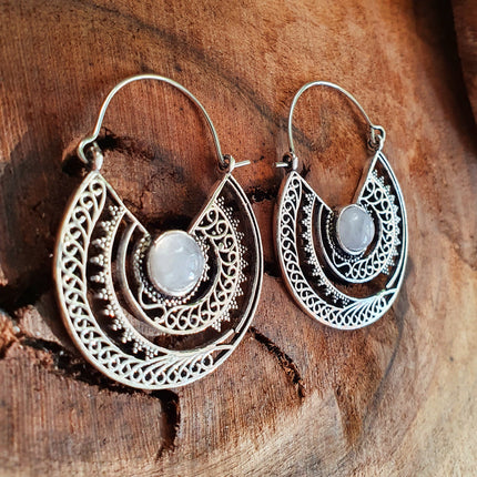 Silver Ethnic Moonstone Earrings Ethnic, rustic, yoga, hippie, gypsy, pretty, psy, boho, bohemian, festival