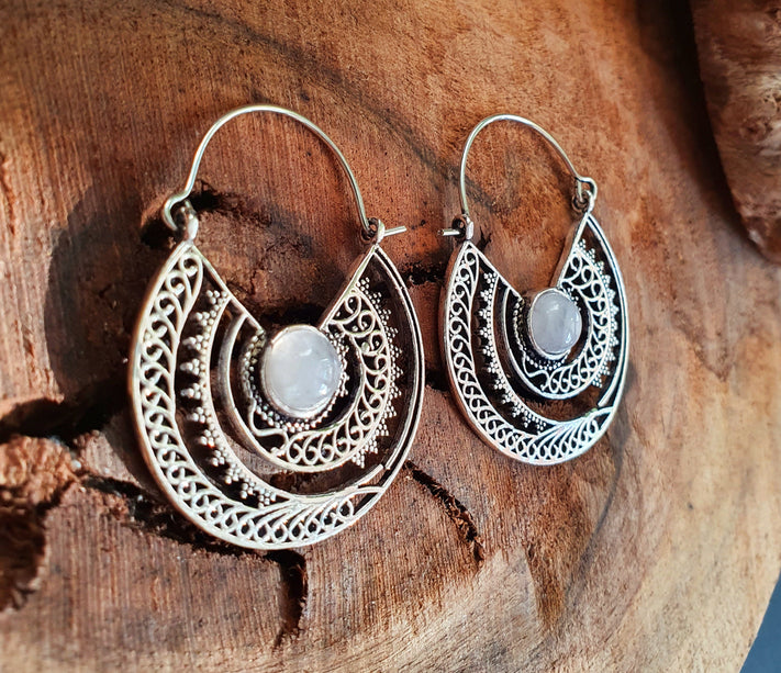 Silver Ethnic Moonstone Earrings Ethnic, rustic, yoga, hippie, gypsy, pretty, psy, boho, bohemian, festival