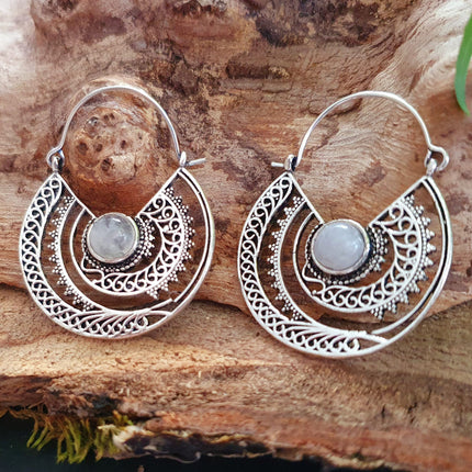 Silver Ethnic Moonstone Earrings Ethnic, rustic, yoga, hippie, gypsy, pretty, psy, boho, bohemian, festival