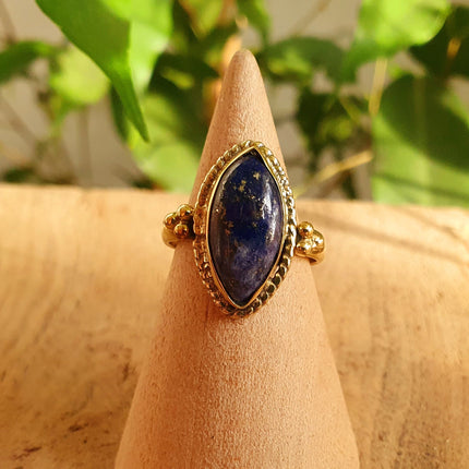 Lapis Lazuli Brass Ring / Bohemian / Ethnic / Festival / BirthStone / Gypsy / Tribal / Boho / Hippie / Festival / Rustic / Psy