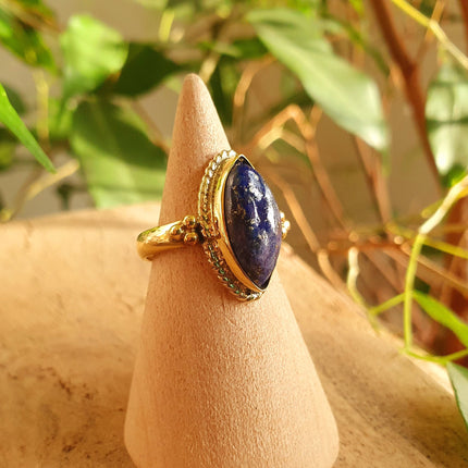 Lapis Lazuli Brass Ring / Bohemian / Ethnic / Festival / BirthStone / Gypsy / Tribal / Boho / Hippie / Festival / Rustic / Psy