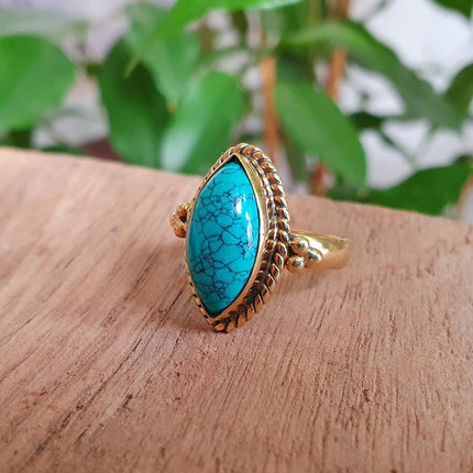 Bohemian style Turquoise and Brass Ring / Hippie / Boho / Ethnic / Rustic / Tribal / Gypsy / Festival / Healing / Festival / Birth Stone