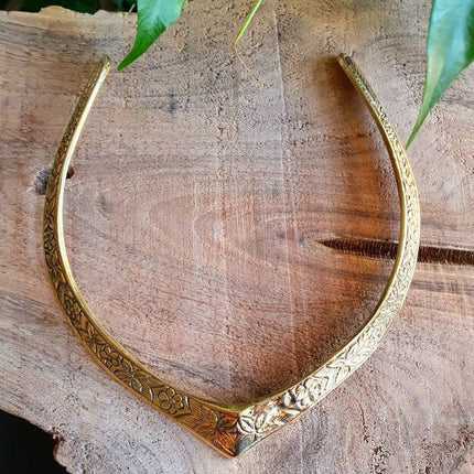 Ethnic Choker Brass Necklace / Rustic / Gypsy / Lightweight / Boho / Tribal / Hippie / Rustic / Vegan / Aztec