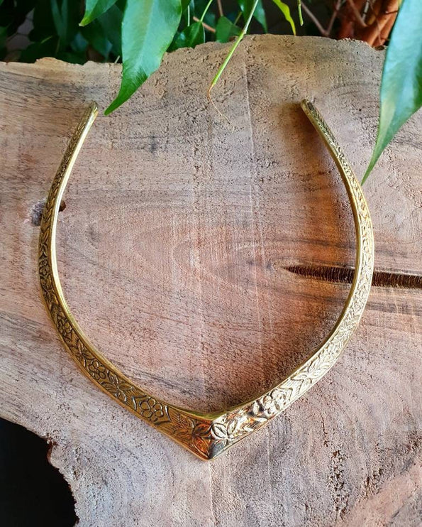 Ethnic Choker Brass Necklace / Rustic / Gypsy / Lightweight / Boho / Tribal / Hippie / Rustic / Vegan / Aztec