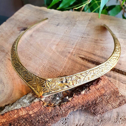 Ethnic Choker Brass Necklace / Rustic / Gypsy / Lightweight / Boho / Tribal / Hippie / Rustic / Vegan / Aztec