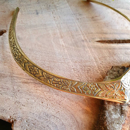 Ethnic Choker Brass Necklace / Rustic / Gypsy / Lightweight / Boho / Tribal / Hippie / Rustic / Vegan / Aztec