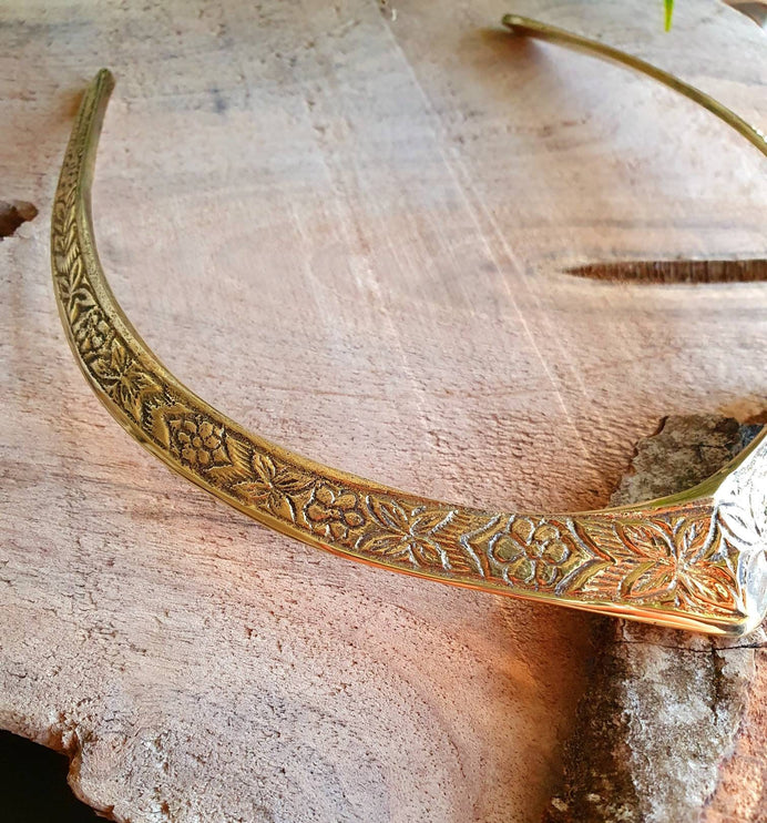 Ethnic Choker Brass Necklace / Rustic / Gypsy / Lightweight / Boho / Tribal / Hippie / Rustic / Vegan / Aztec