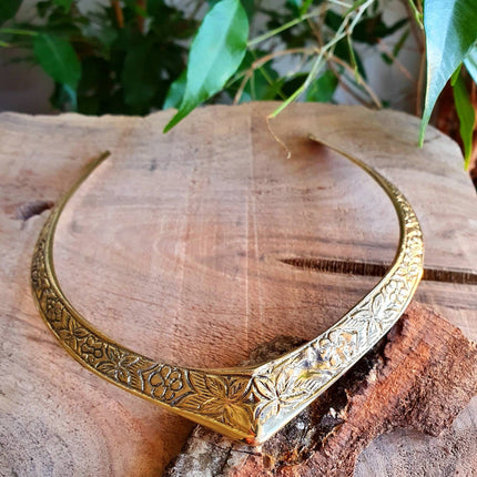 Ethnic Choker Brass Necklace / Rustic / Gypsy / Lightweight / Boho / Tribal / Hippie / Rustic / Vegan / Aztec