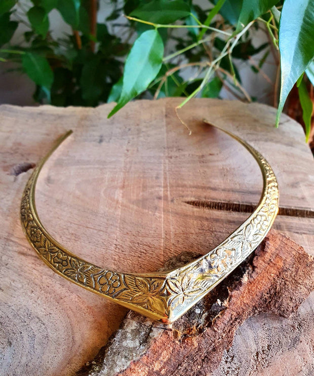 Ethnic Choker Brass Necklace / Rustic / Gypsy / Lightweight / Boho / Tribal / Hippie / Rustic / Vegan / Aztec