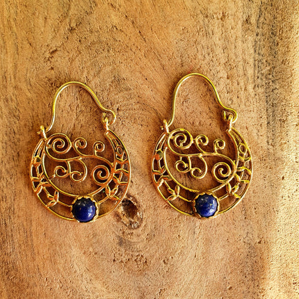 Small Boho Earrings Lapis Lazuli Brass Earrings / Triangle / Mandala / Ethnic / Rustic / Yoga / Hippie / Gypsy / Psy / Bohemian / Festival