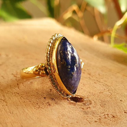 Lapis Lazuli Brass Ring / Bohemian / Ethnic / Festival / BirthStone / Gypsy / Tribal / Boho / Hippie / Festival / Rustic / Psy