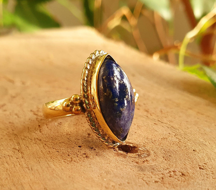 Lapis Lazuli Brass Ring / Bohemian / Ethnic / Festival / BirthStone / Gypsy / Tribal / Boho / Hippie / Festival / Rustic / Psy